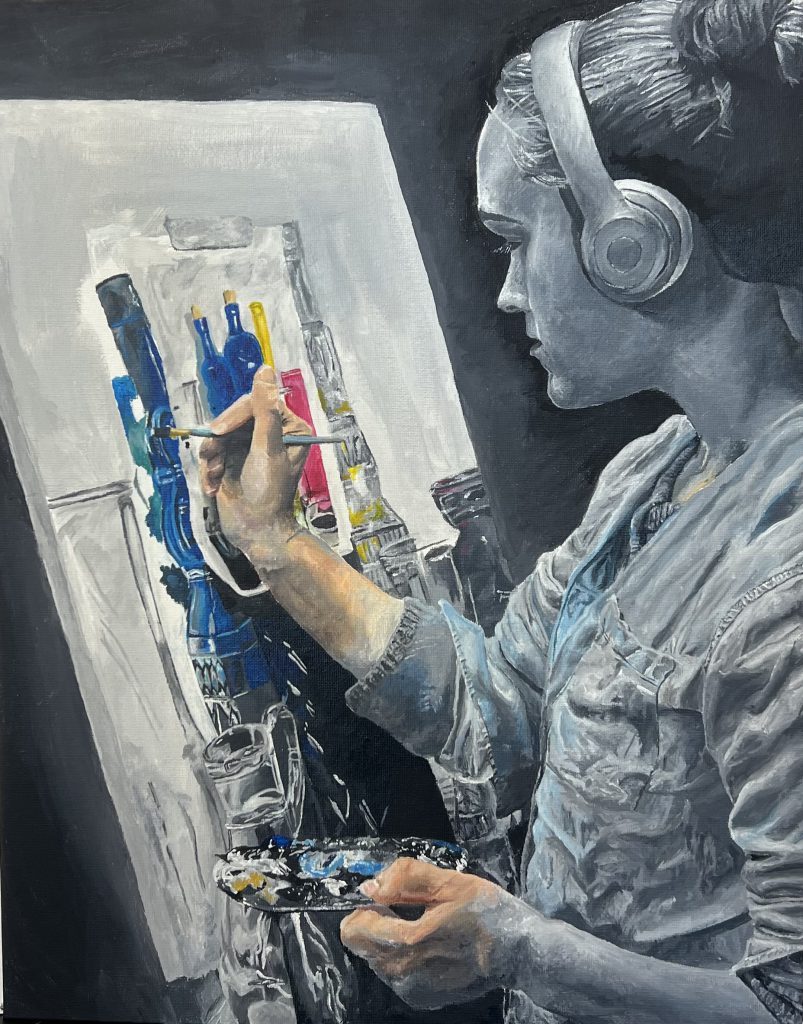 Image of a painting of a young woman painting on an easel